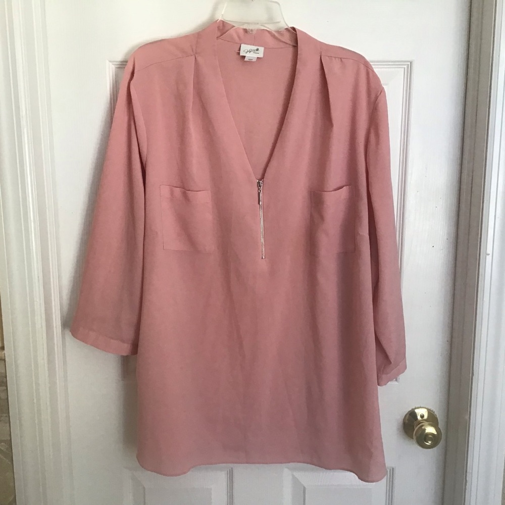 Peach 3/4 sleeve zip front shirt 3X - Picture 2 of 7